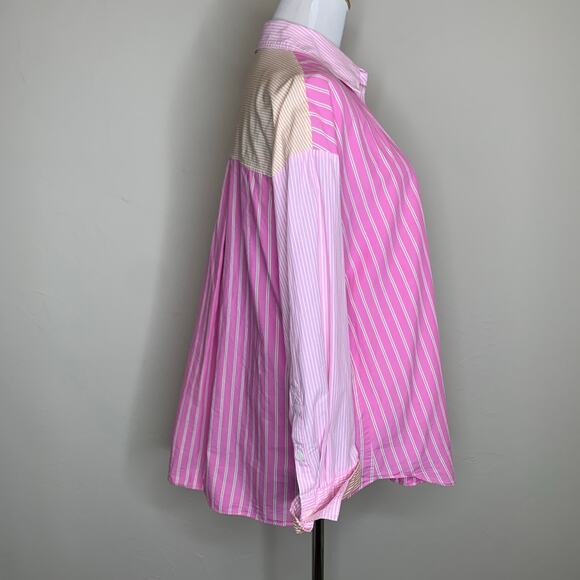 Zara Colorblock Striped Shirt Sz Small Pink Orange White - Picture 4 of 11